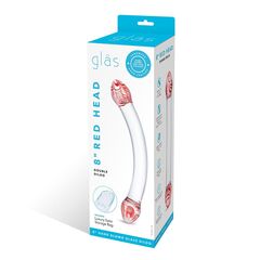 Изогнутый двусторонний фаллос из стекла Red Head, 22 см
