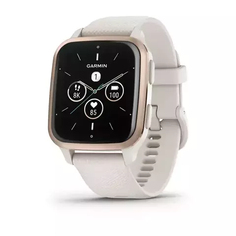 Garmin Venu Sq 2 – Music Edition Peach Gold Aluminum Bezel with Ivory Case and Silicone Band