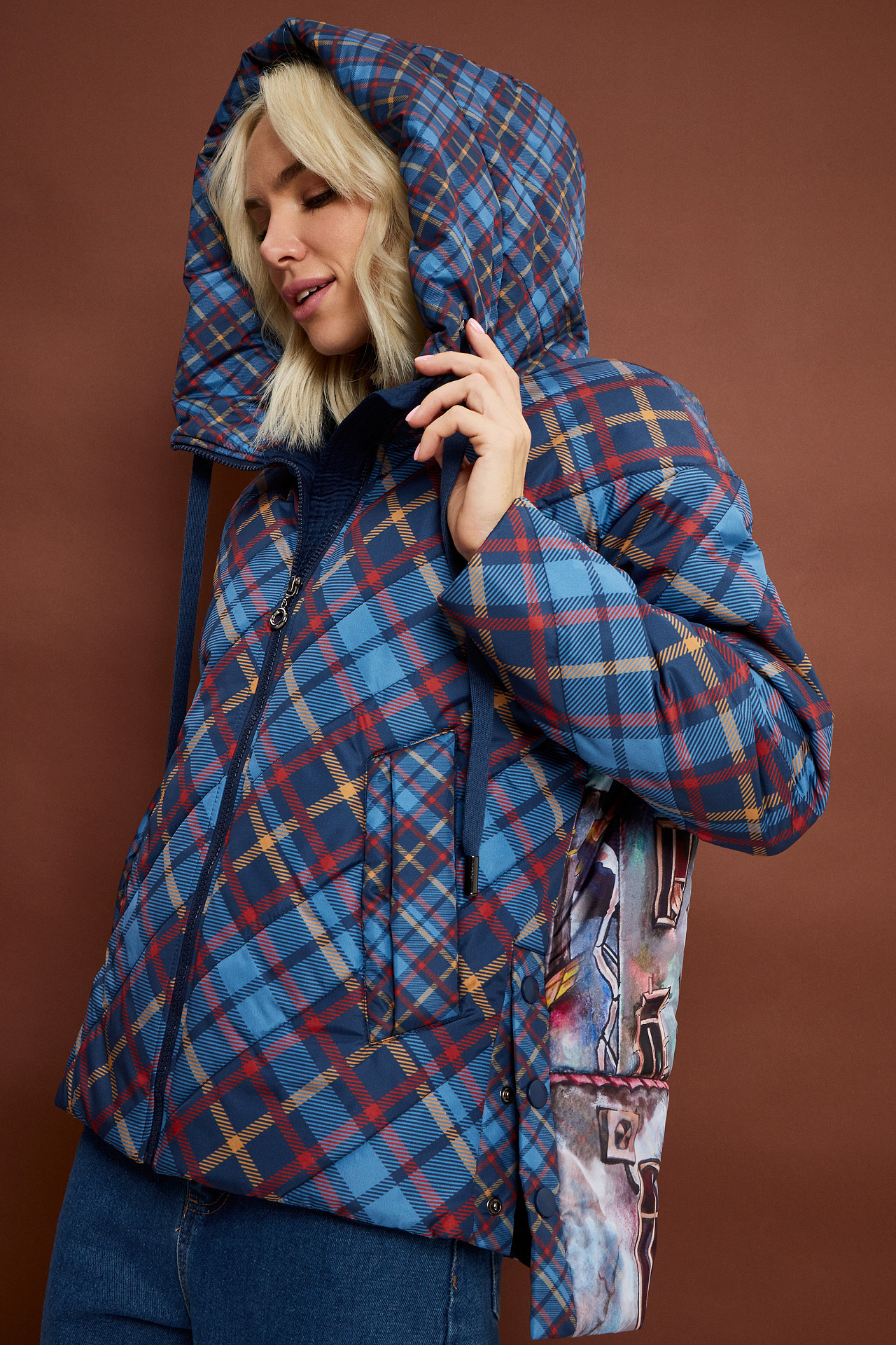 Blue plaid sales puffer jacket