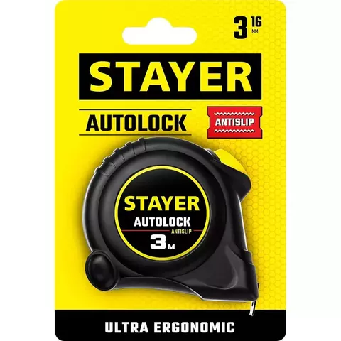 STAYER AutoLock 3м х 16мм, Рулетка с автостопом (2-34126-03-16)