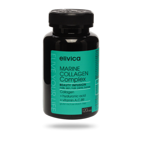 Elivica БАД «Комплекс морского коллагена» (Marine collagen complex), 150 мл, 60 капсул