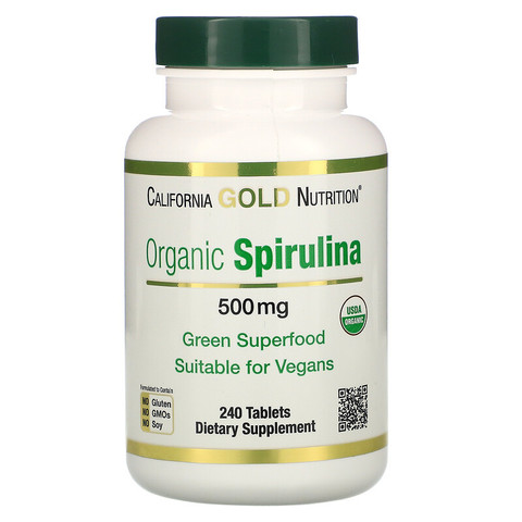 California Gold Nutrition, органическая спирулина, 500 мг, 240 таблеток