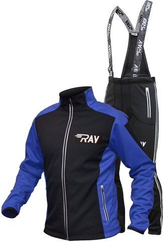 Утеплённый лыжный костюм Ray Race Tour Black-Blue мужской с лямками и отстегивающийся спиной