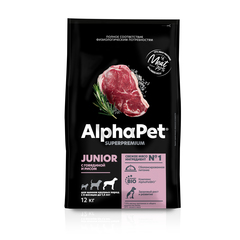 Сухой корм AlphaPet Говядина с рисом для щенков крупных пород с 6 мес. до 1,5 лет