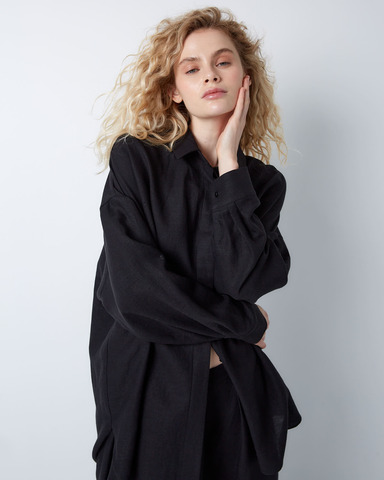 Рубашка свободного кроя изо льна и вискозы черный