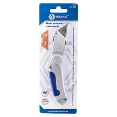 Нож технический КОБАЛЬТ складной, трапециевидное лезвие, 19 мм (3 шт/компл.),металлический корпус, блистер (245-039)