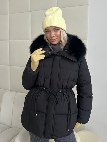 Пуховик Fresh миди с кулиской черный