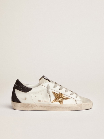 Super-Star in nappa leather with gold glitter star and black glitter heel tab