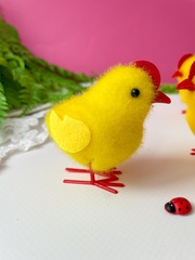 Цыплята пасхальные с гребешком, декоративные, пушистые, 3*6*6,5 см, набор 3 шт.