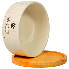 Mr.Kranch Bamboo керамическая миска белая на бамбуковой подставке 860 мл