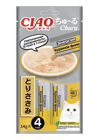 INABA ВЕТ Churu лакомство-пюре д/кошек куриное филе Энергия 14г*4