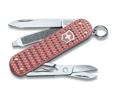 Нож-брелок Victorinox Classic Precious Alox, Gentle Rose (0.6221.405G) с алюминиевыми накладками рукояти, 5 функций, 58 мм. в сложенном виде, цвет розовый | Wenger-Victorinox.Ru