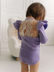 Боди c кружевной спинкой с длинным рукавом, Лавандовый