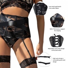 Кружевной пояс для чулок с на шнуровке Floral Lace (S)