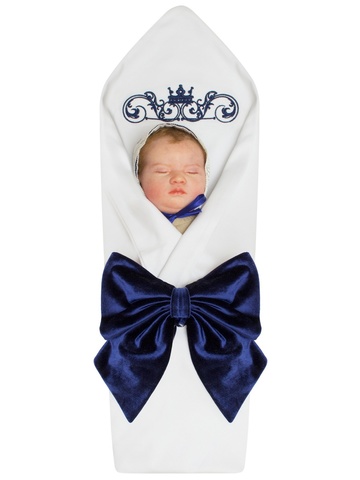 Конверт-плед трикотажный с вышивкой корона и синим бантом "Королевский"