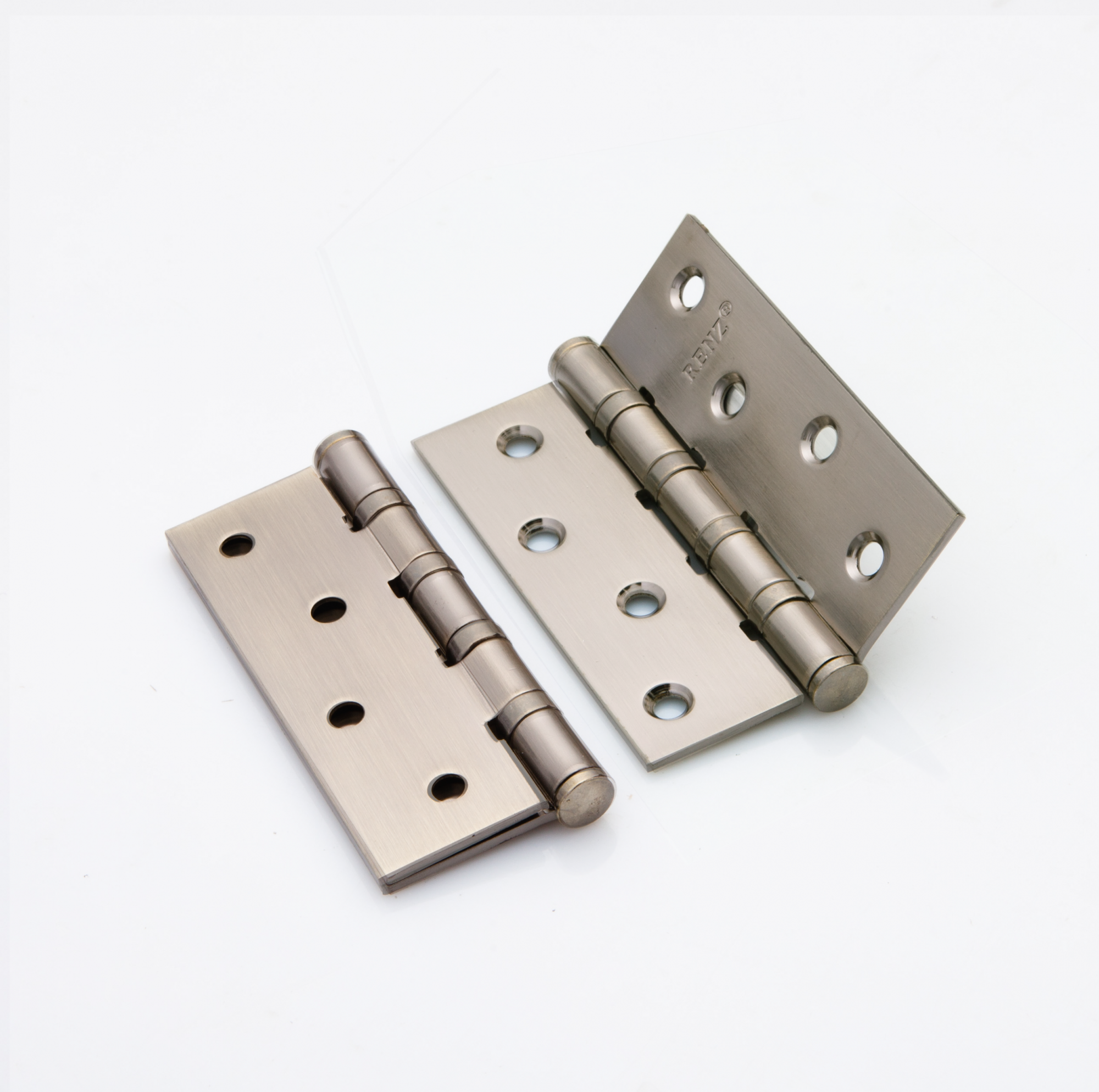 Петли (комплект) врезная универсальная без колпачка Ренц IN100-4BB FH MSN (2шт), цвет никель супер матовый (гарантия - 12 месяцев)