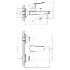 DR22036 Смеситель одноручный для ванны с коротким изливом, хром