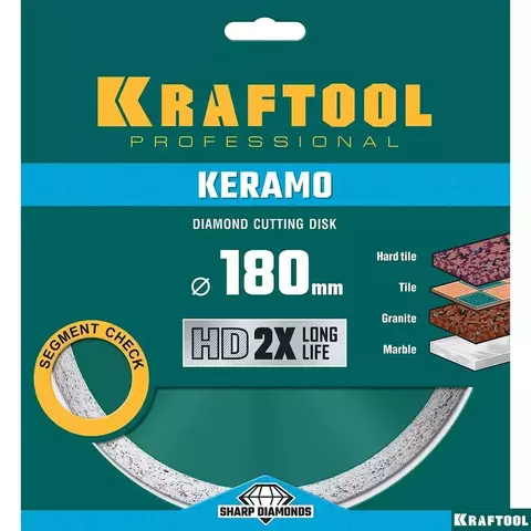 KRAFTOOL Keramo, 180 мм, (22.2 мм, 10 х 2.6 мм), сплошной алмазный диск (36684-180)