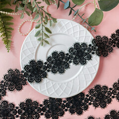 Кружево ажурное, Черное, ширина узора 5 см, отрез 2 метра.