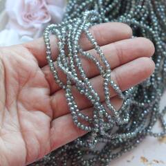 Хрусталь гранёный (стекло) рондель, серый 4*3 мм, 1 нить, С213