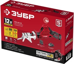 ЗУБР С1-12, 12 В, 80 мм, 2 АКБ (2 А·ч), сабельная пила (СПЛ-125-22)