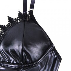 Кожаная сорочка-грация Ohyeah с пажиками и чокером, M-L