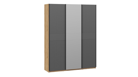 Шкаф-купе Оскар Хилтон 3-х дверный с зеркалом 177 дуб крафт золотой / графит матовый / ручка черная