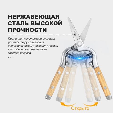 Секатор для обрезки с прямыми лезвиями и деревянной ручкой Berry&Bird