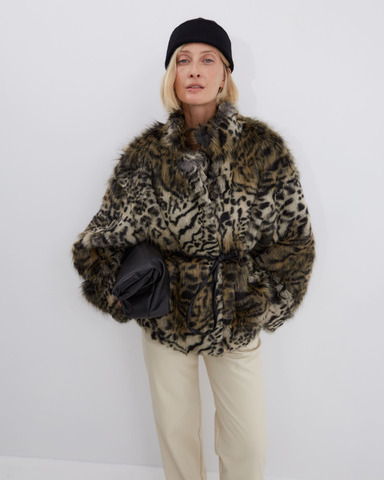 Шуба из искусственного меха Стелла Маккартни с принтом рысь