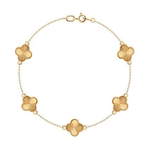 Браслет TRENDY gold из золота 585 пробы с подвесками клевер (гильоше)