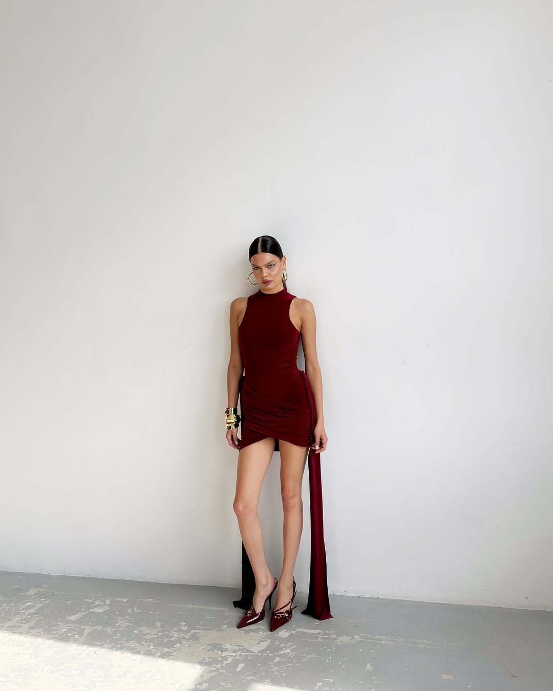 Платье с лоскутками, бордовый