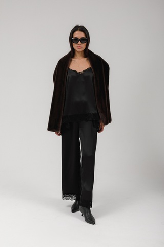 Брюки шелк с кружевом (черный)