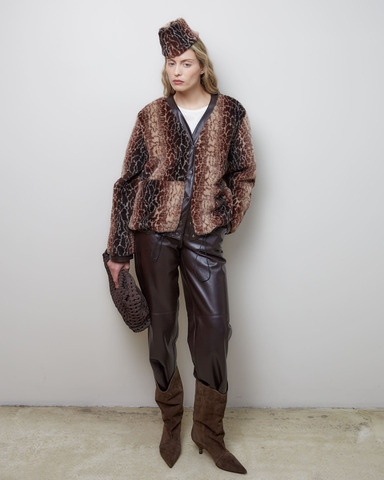 Куртка двухсторонняя из шерсти Стелла Маккартни и искусственной кожи шоколад