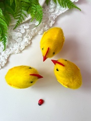 Цыплята пасхальные с гребешком, декоративные, пушистые, 3*6*6,5 см, набор 3 шт.