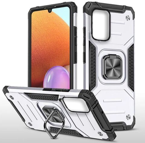 Противоударный чехол для iPhone 12 mini серебро с пластиной для магнитного автодержателя и кольцом подставкой