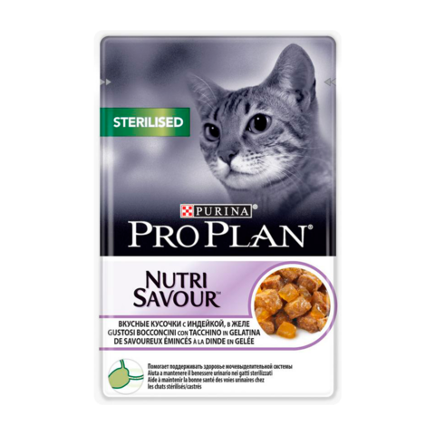 Purina Pro Plan Sterilised Консервы для стерилизованных кошек и кастрированных котов с Индейка в желе (Пауч)