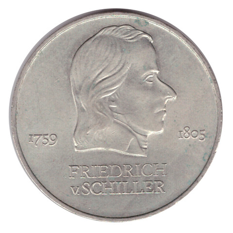 20 марок 1972 (A) Фридрих фон Шиллер. Германия-ГДР. Медноникель XF