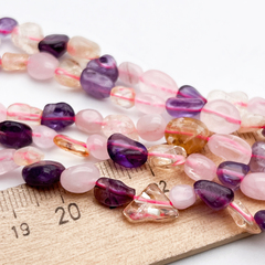 Натуральные камни микс бусины, галтовка, размер около 6-9 мм, цена за нить 38 см