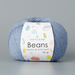 Пряжа "Beans", 5% шёлк, 20% мериносовая шерсть, 30% нейлон, 45% норка, 50гр-240м, (1уп=5шт), т.голубой
