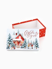 Коробка одиночная, Прямоугольник, «Сказочная новогодняя акварель», 24*15*9,5 см, 1 шт.