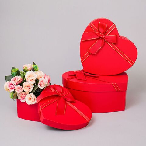 Коробка подарочная Сердце, с бантом, Красный, 22*20*9 см