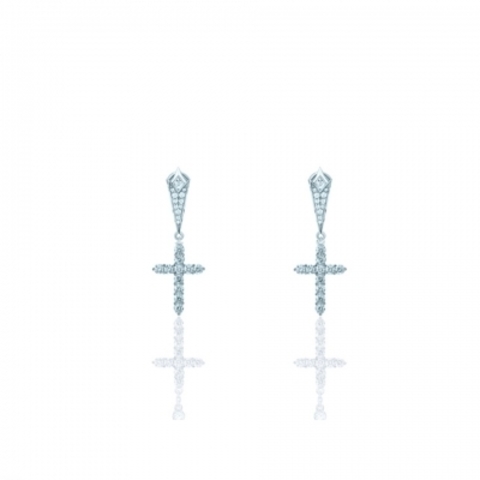 85197 -Серьги CROSS из серебра с подвесками Кресты с цирконами бриллиантовой огранки