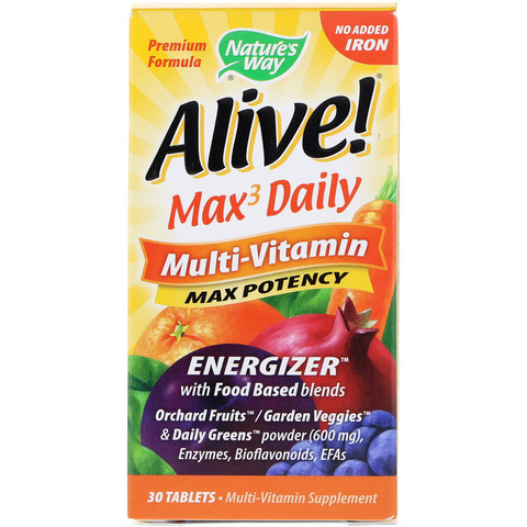 Nature's Way, Живой! Max3 Daily, Мультивитамины, Без добавления железа, 30 таблеток