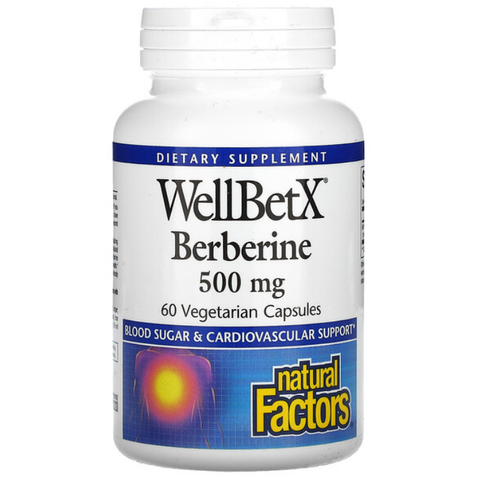 Natural Factors, WellBetX, берберин, 500 мг, 60 вегетарианских капсул