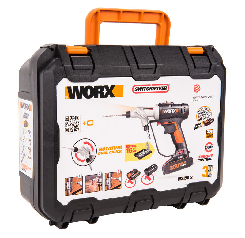 Дрель-шуруповерт аккумуляторная WORX Switchdriver WX176.2, 20В, 2Ач x1, кейс