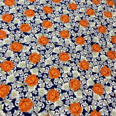 Платок шёлковый принт цветы на синем фоне 88*88 арт.П09