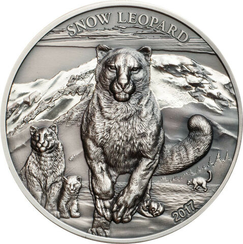 Монголия 2017, 500 тугриков, серебро. Животные в высоком рельефе. Снежный леопард