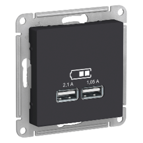 Розетка USB, 5В, 1 порт x 2,1 А, 2 порта х 1,05 А. Цвет Карбон. Schneider Electric AtlasDesign. ATN001033