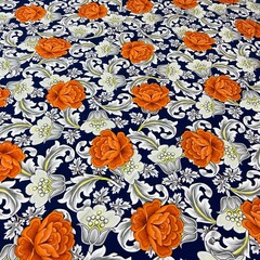 Платок шёлковый принт цветы на синем фоне 88*88 арт.П09