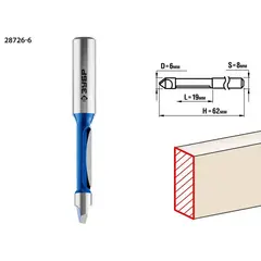 ЗУБР 6 x 19 мм, хвостовик 8 мм, фреза кромочная прямая со сверлом, Профессионал (28726-6)